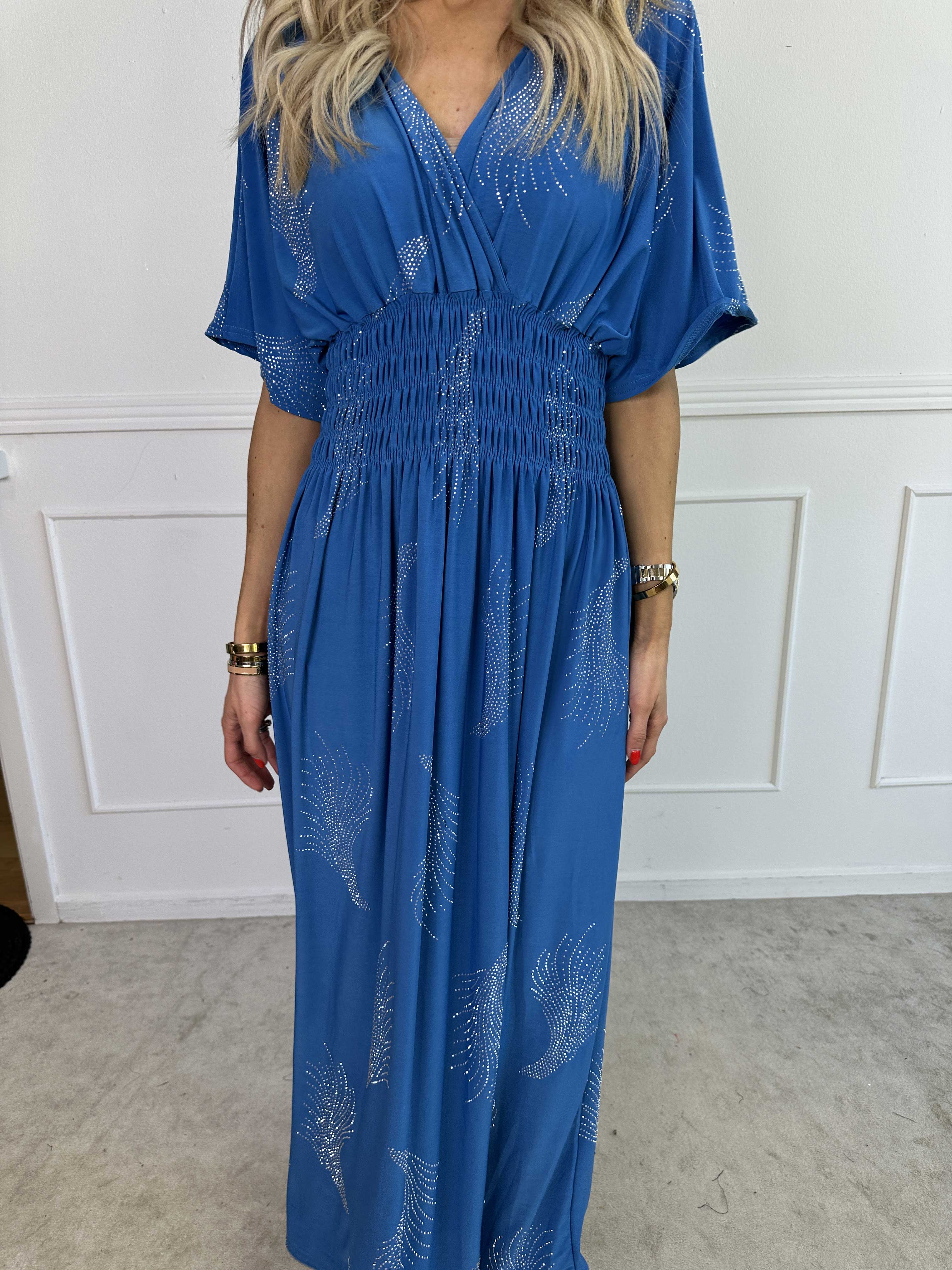 Pams Leaf Crystal - Lang elastisk kjole med mønster af similisten